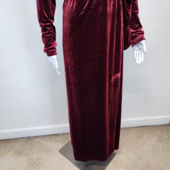 Velvet Faux Wrap Maxi Dress Size L Berry Red Dark Romantic Fairy Medieval Goth - Picture 4 of 15